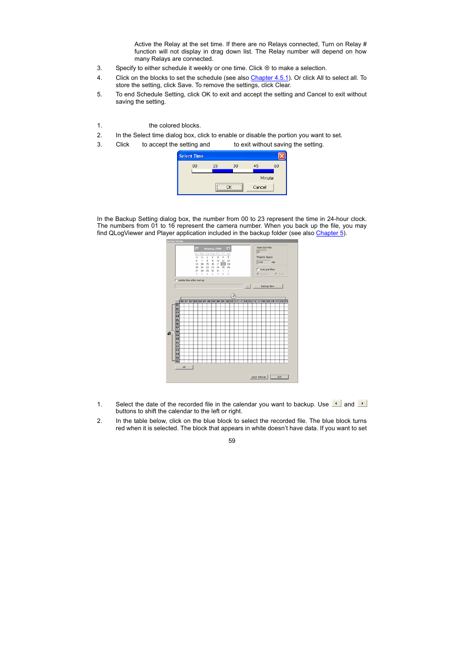 6 backup setting, 1 set schedule at specific portion of time, 1 to backup file | Speco Technologies PC Pro Series User Manual | Page 67 / 136