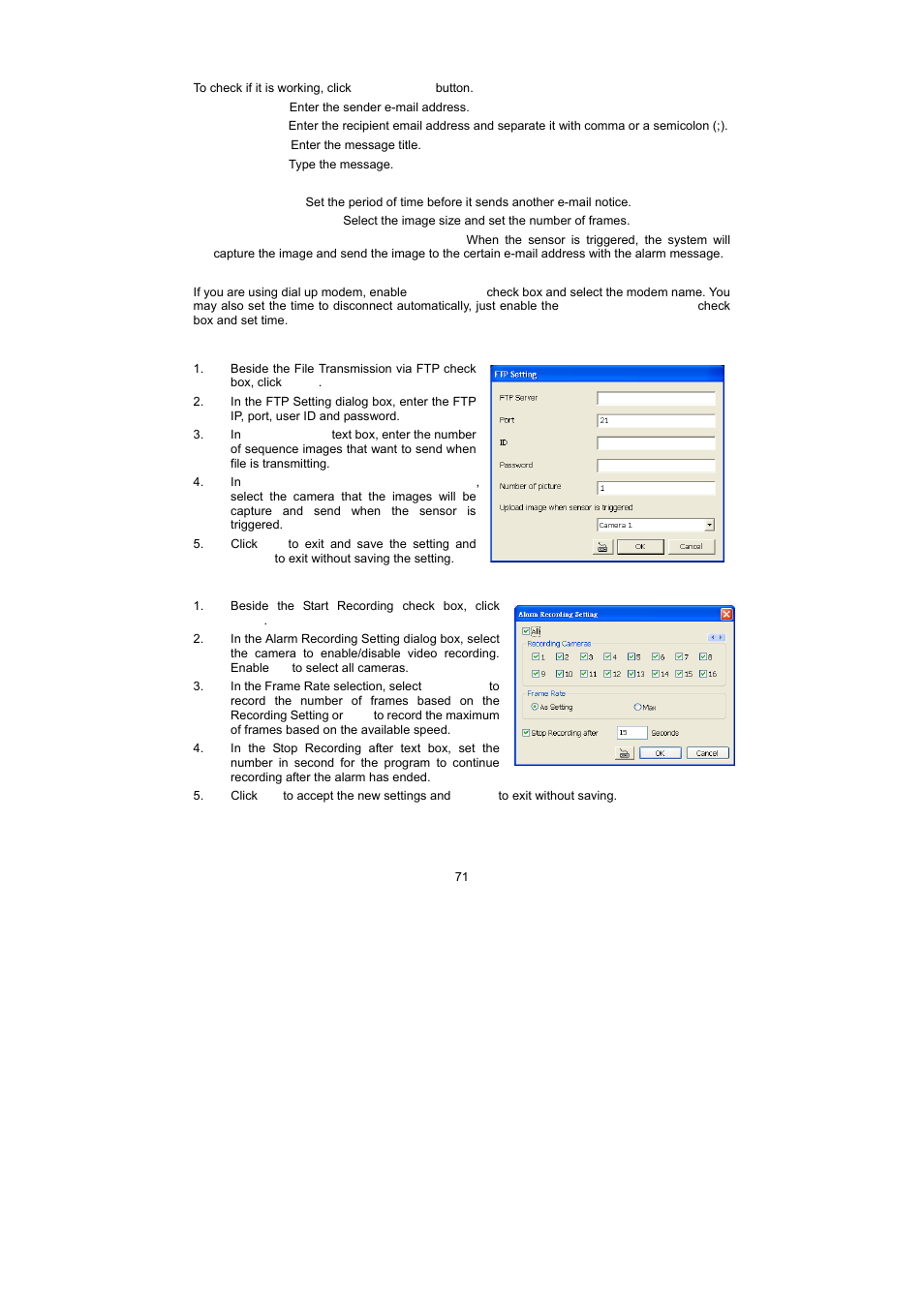 5 to setup ftp setting, 6 to setup alarm recording setting | Speco Technologies PC Pro Series User Manual | Page 79 / 136