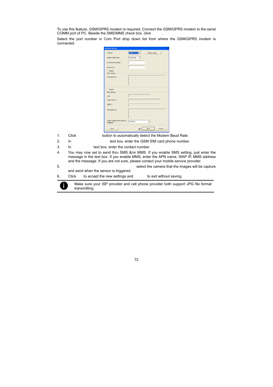 7 to setup sms/mms setting | Speco Technologies PC Pro Series User Manual | Page 80 / 136