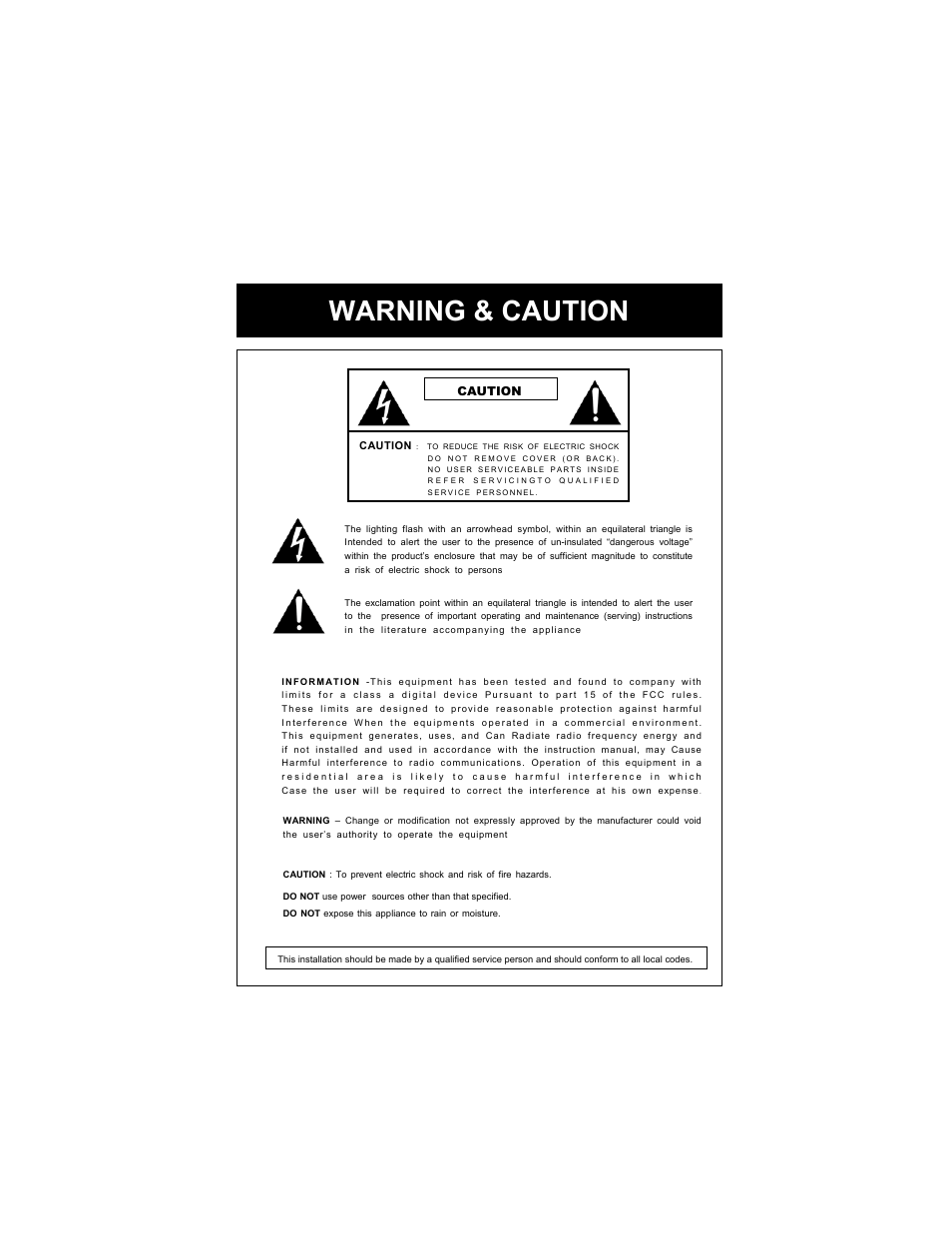 Warning & caution | Speco Technologies WDR-R3 User Manual | Page 3 / 16