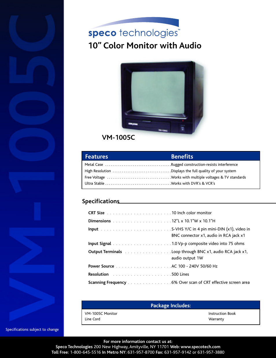 Speco Technologies VM-1005C User Manual | 1 page