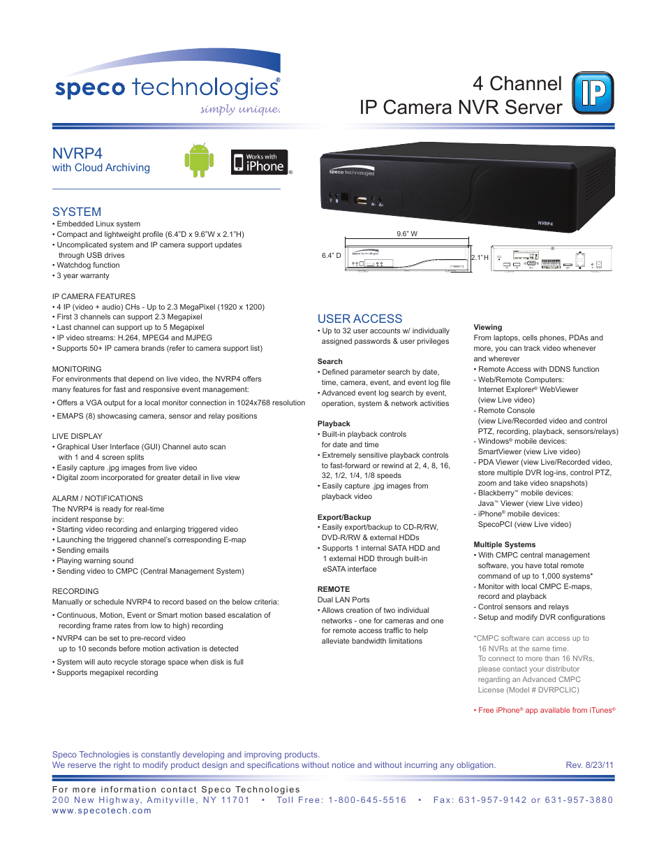 Speco Technologies NVRP4 User Manual | 2 pages