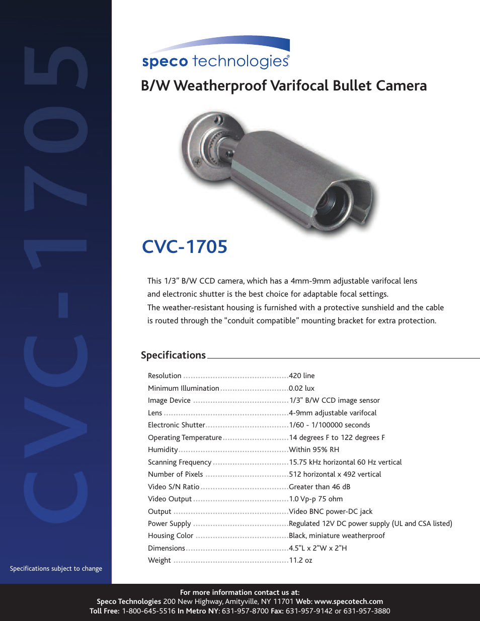 Speco Technologies CVC-1705 User Manual | 1 page