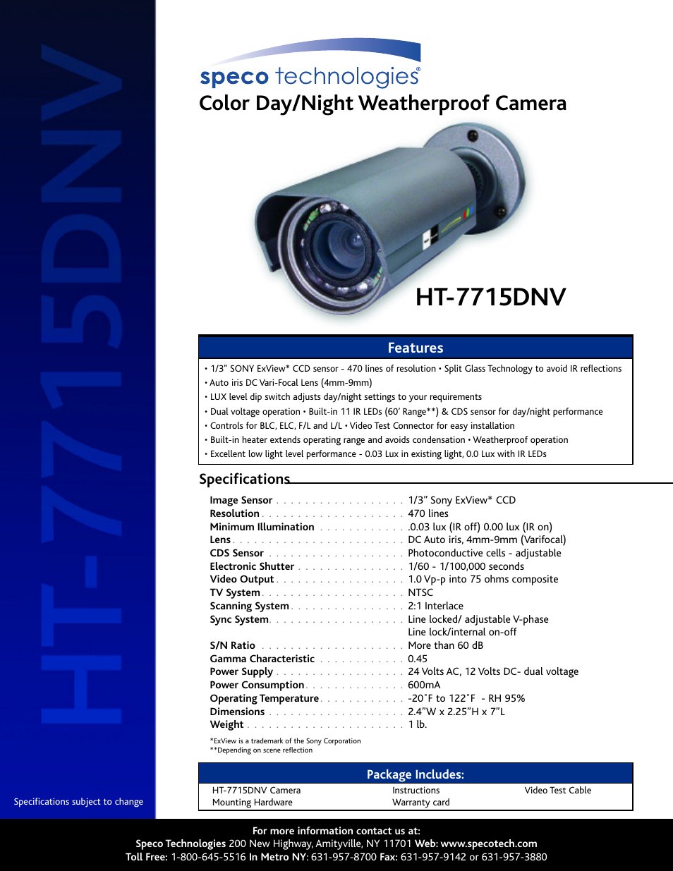 Speco Technologies HT-7715DNV User Manual | 1 page