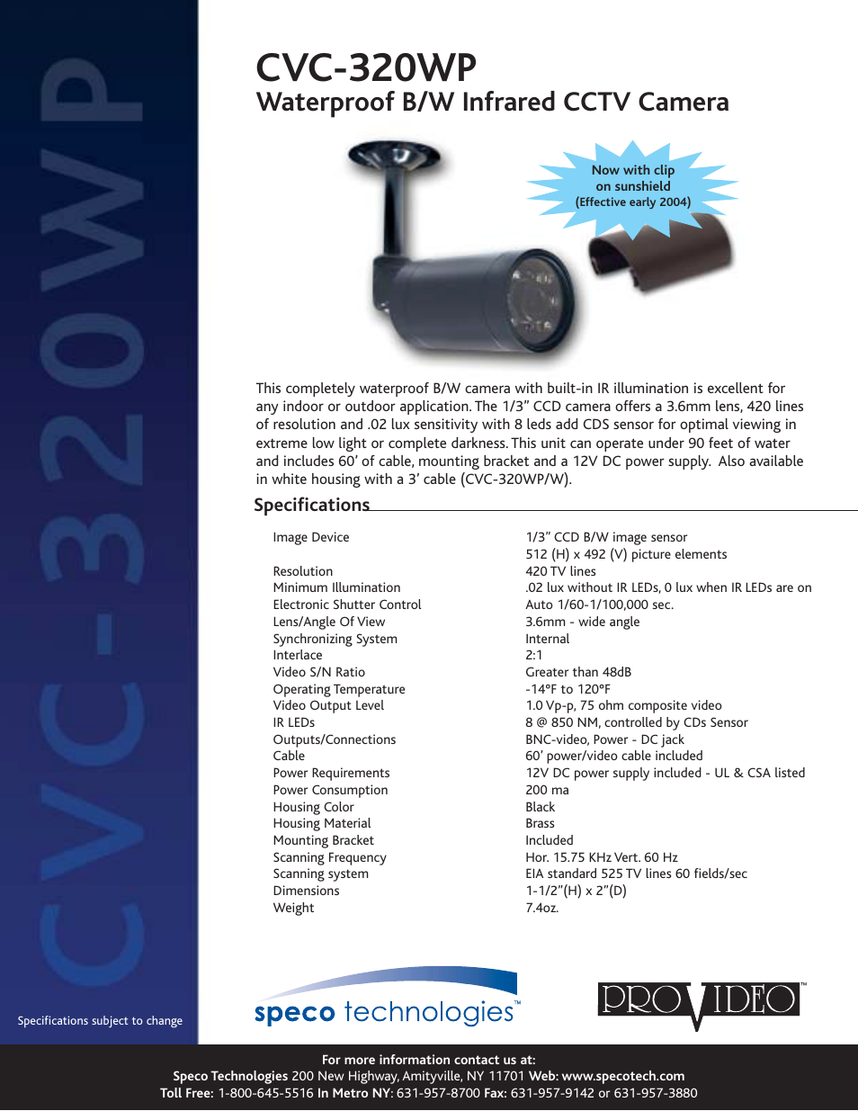 Speco Technologies CVC-320WP User Manual | 1 page