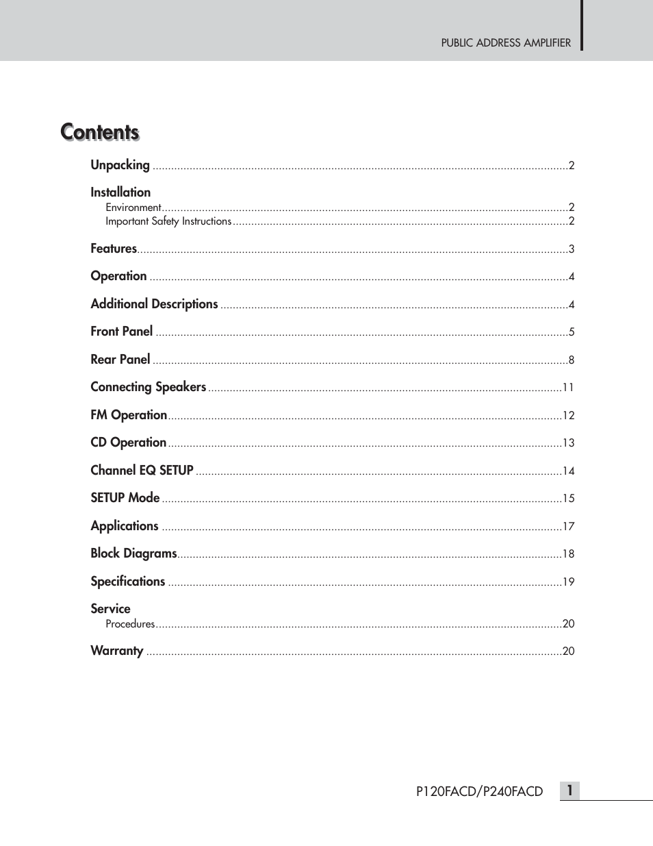 Speco Technologies P120FACD/P240FACD User Manual | Page 3 / 24