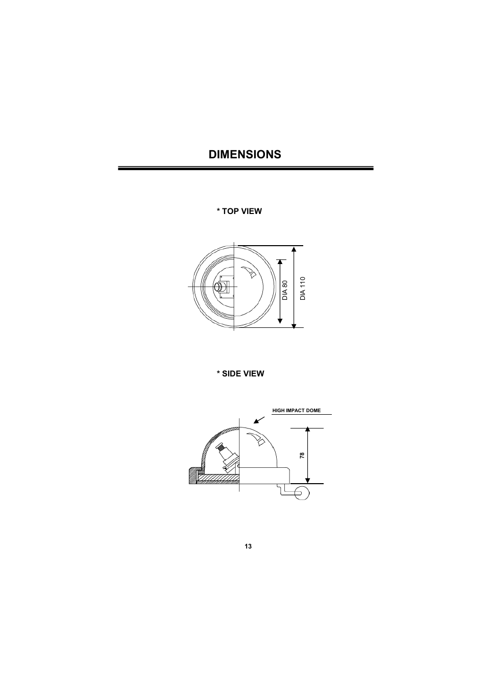 Dimensions | Speco Technologies 650Line Intensifier3 Tamperproof Dome w. Chameleon Cover HINT13D7G User Manual | Page 13 / 16