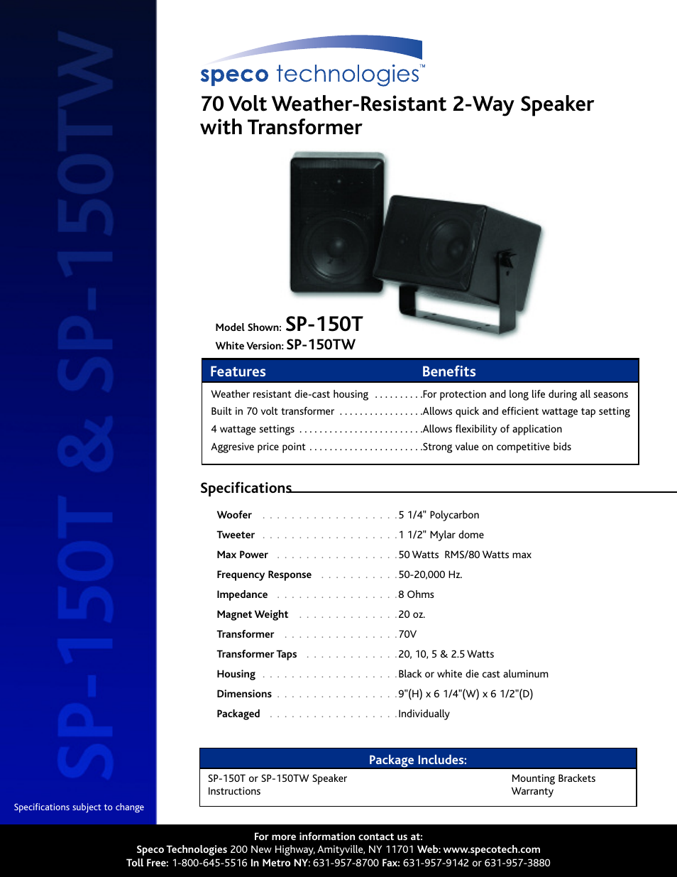 Speco Technologies SP-150T User Manual | 1 page