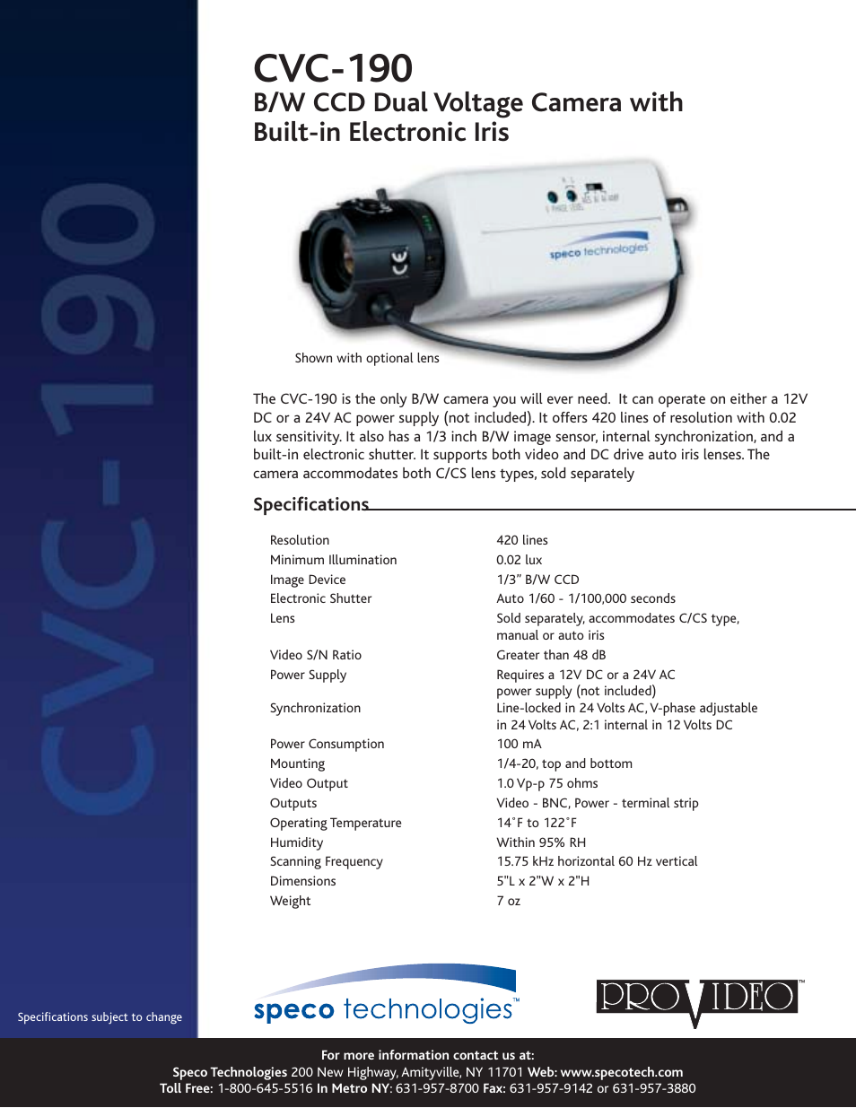 Speco Technologies CVC-190 User Manual | 1 page