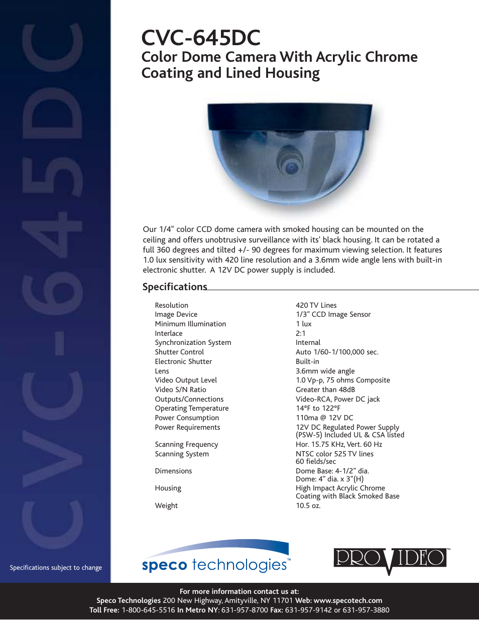 Speco Technologies CVC-645DC User Manual | 1 page