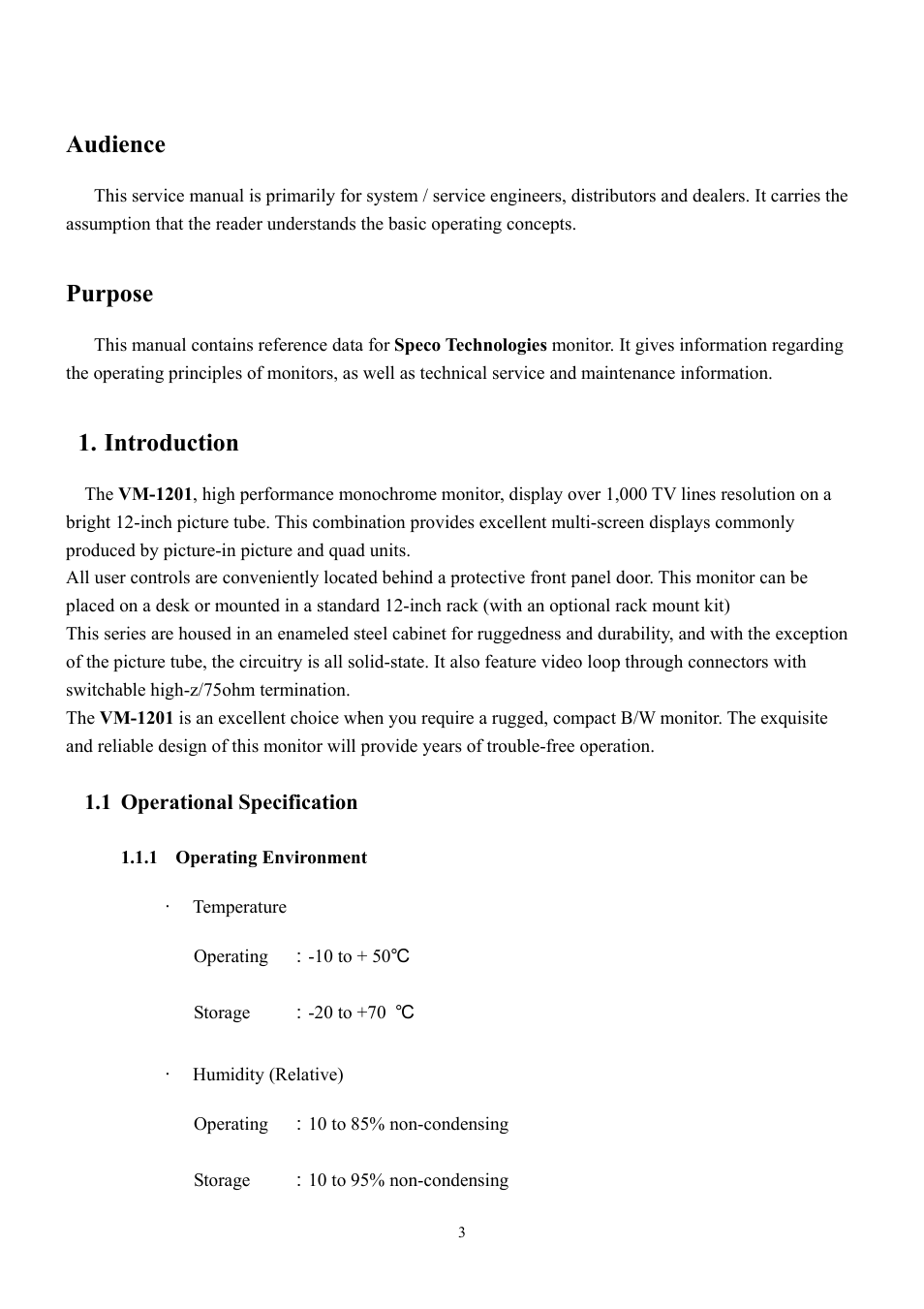 Audience, Purpose, Introduction | Speco Technologies VM-1201 User Manual | Page 4 / 16