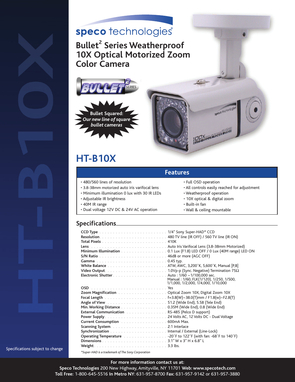 Speco Technologies Bullet2 HT-B10X User Manual | 1 page