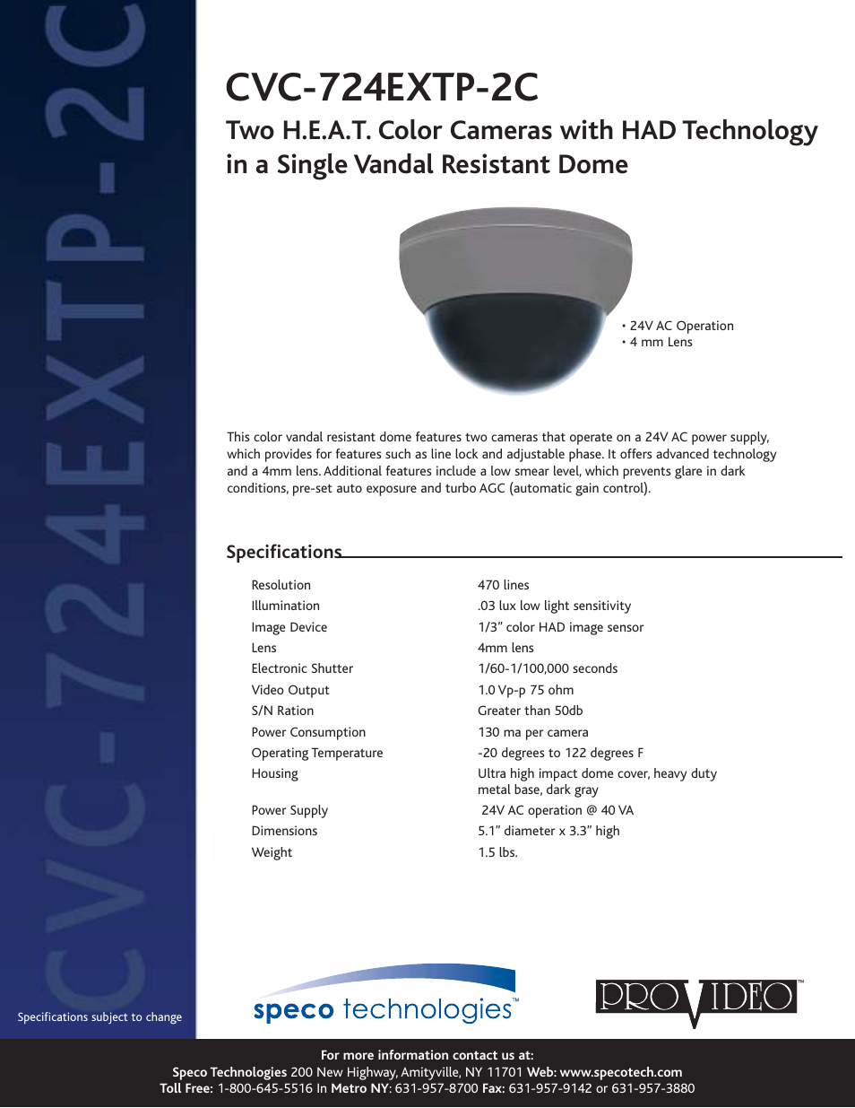 Speco Technologies CVC-724EXTP-2C User Manual | 1 page