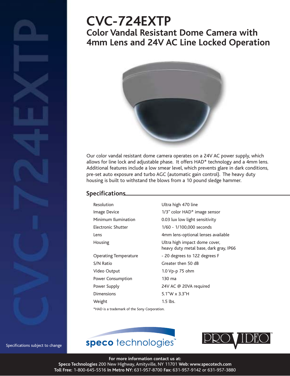 Speco Technologies CVC-724EXTP User Manual | 1 page