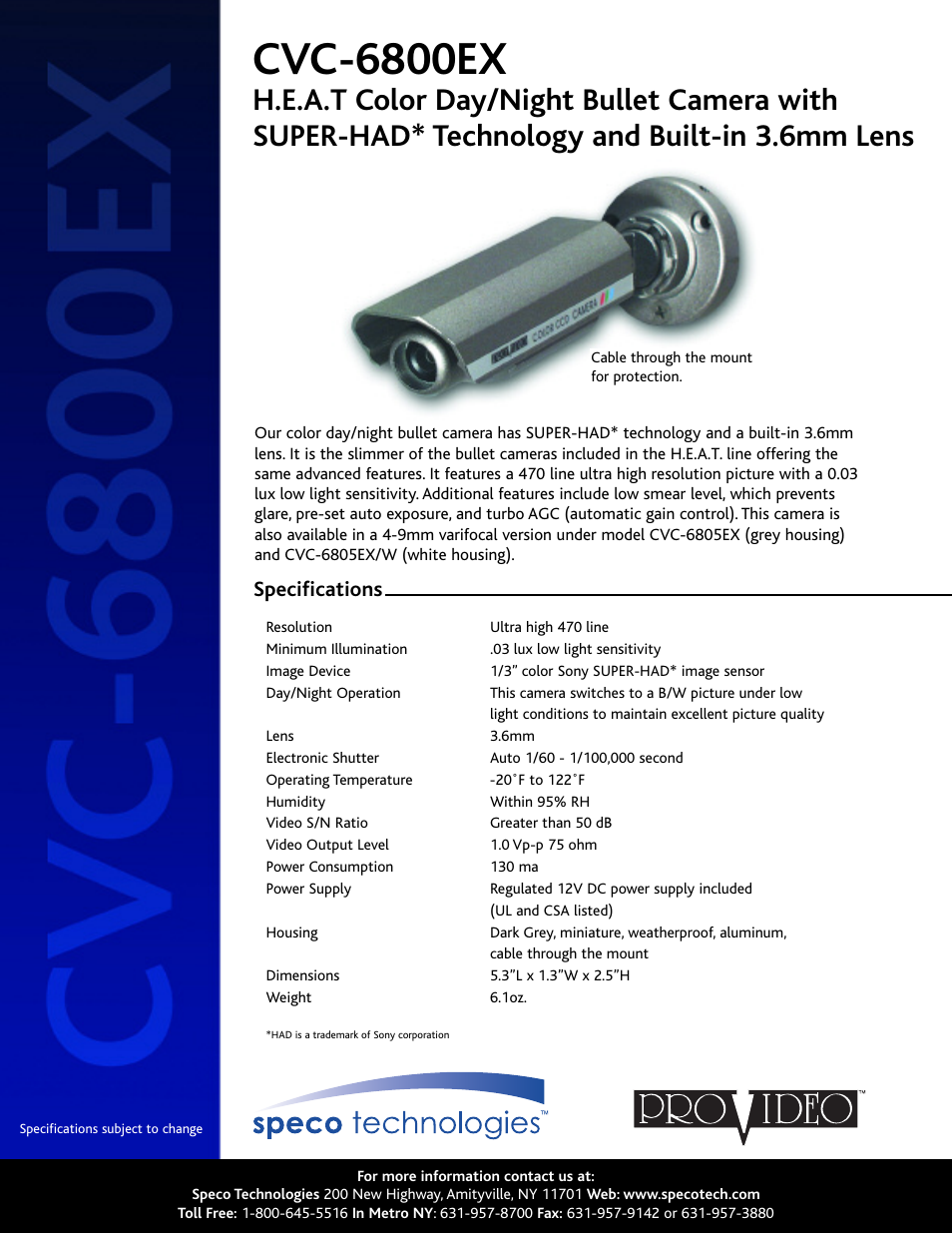 Speco Technologies CVC-6800EX User Manual | 1 page