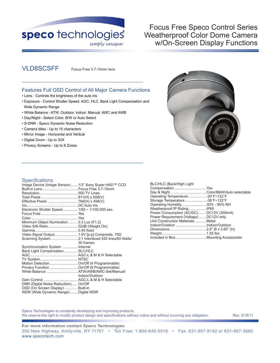 Speco Technologies VLD8SCSFF User Manual | 1 page