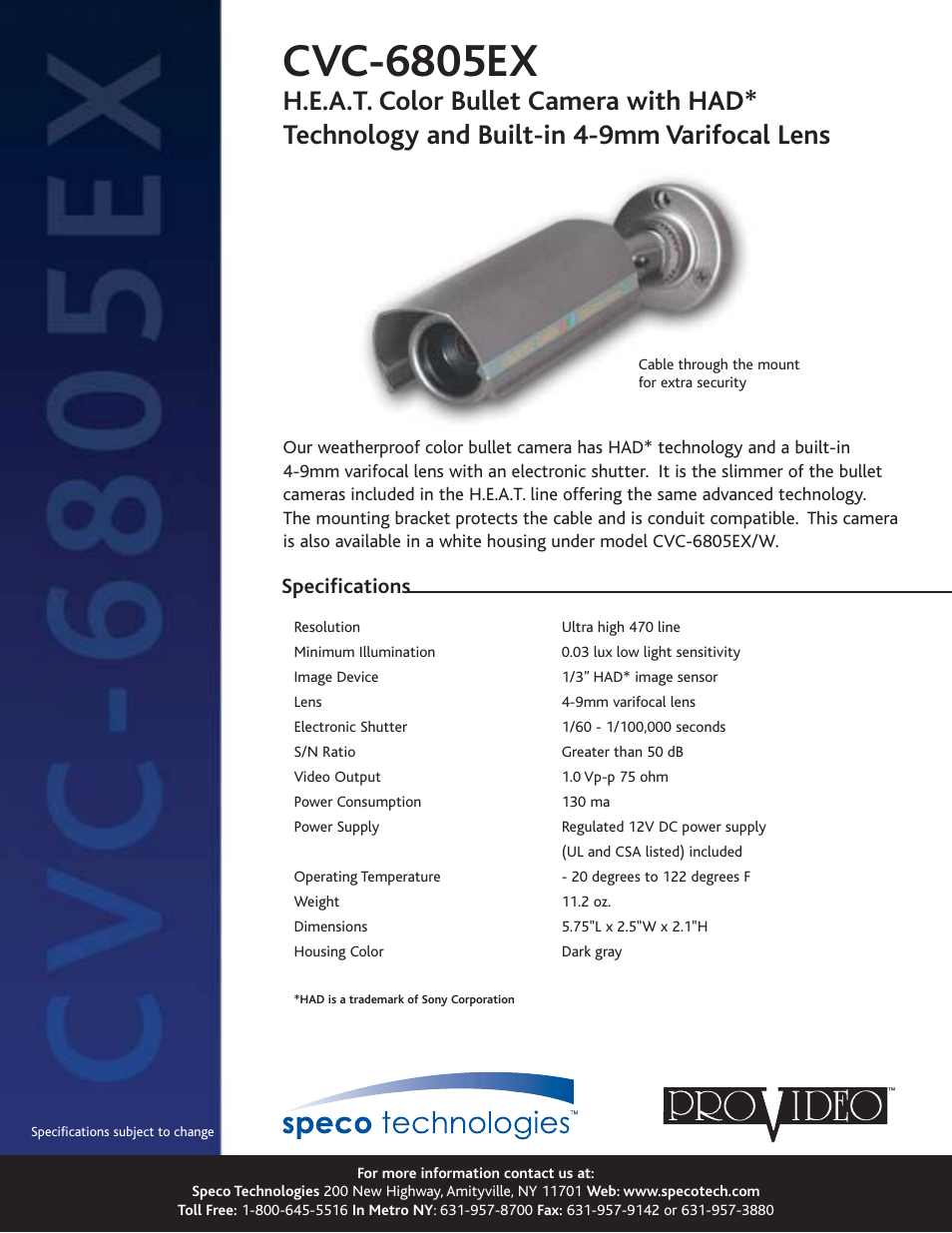 Speco Technologies CVC-6805EX User Manual | 1 page