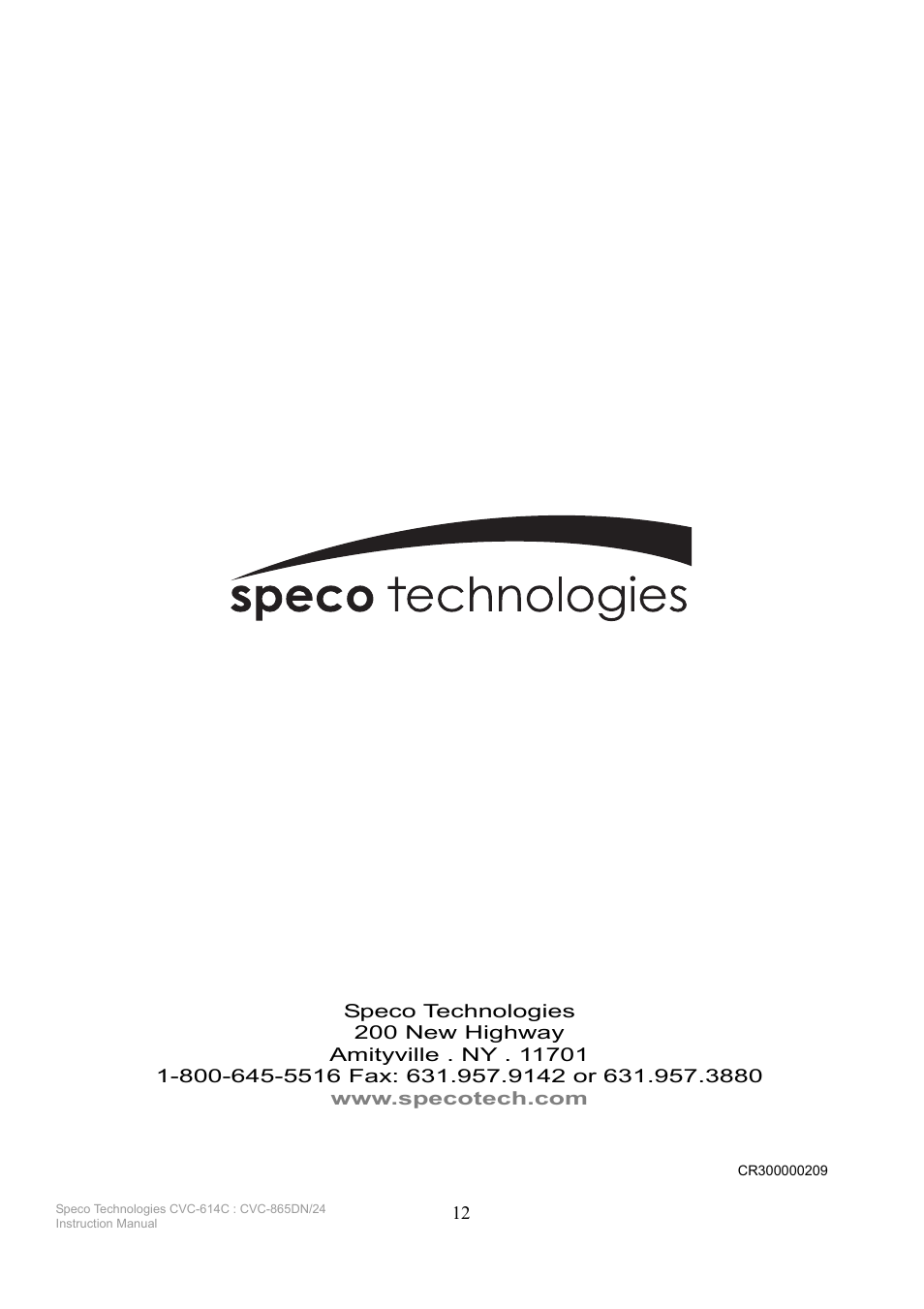 Speco Technologies CVC-865DN/24 User Manual | Page 12 / 12