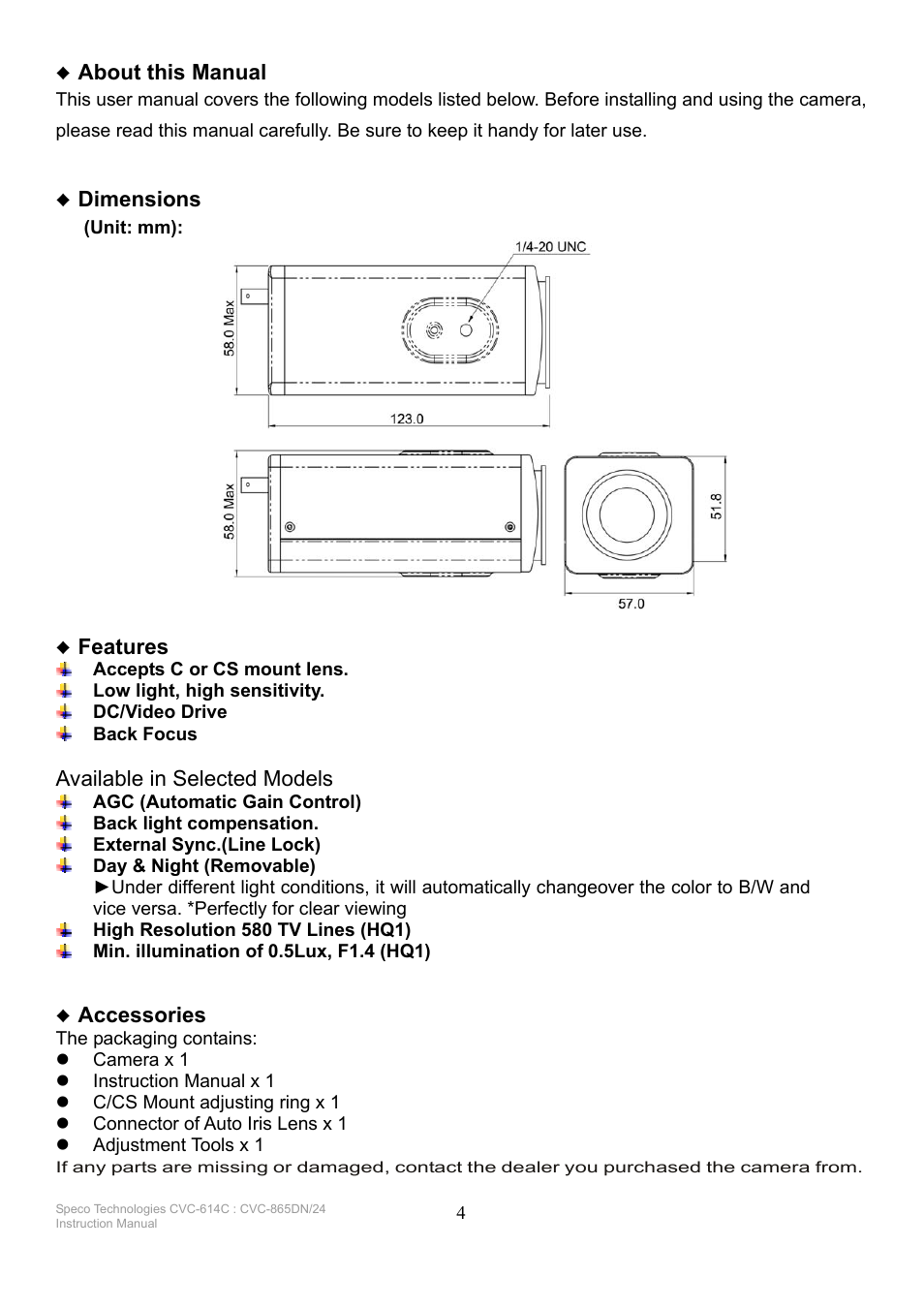 Speco Technologies CVC-865DN/24 User Manual | Page 4 / 12