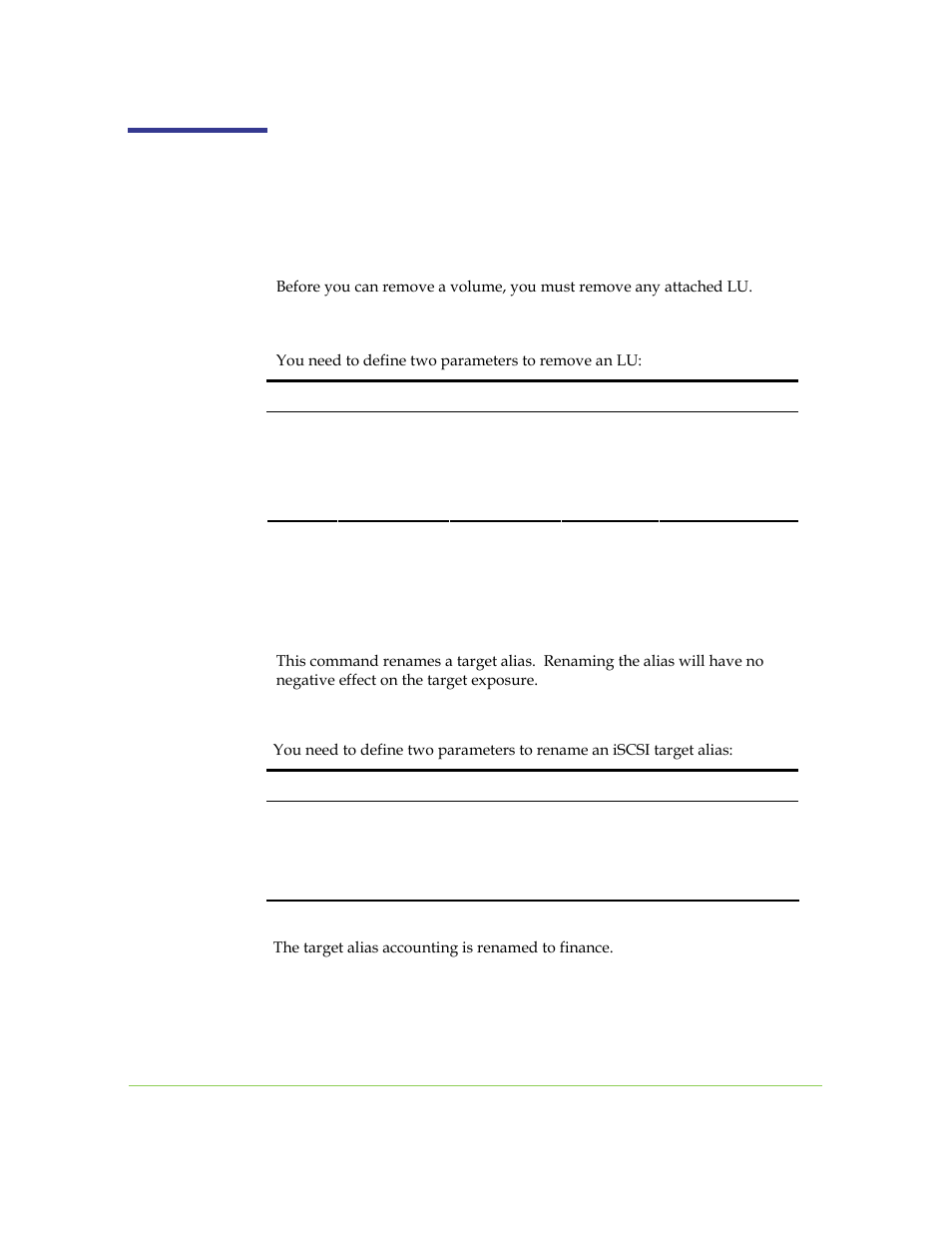 Targets and exposure, Removing an lu, Changing iscsi target parameters | SANRAD I3.1.1205 User Manual | Page 184 / 348