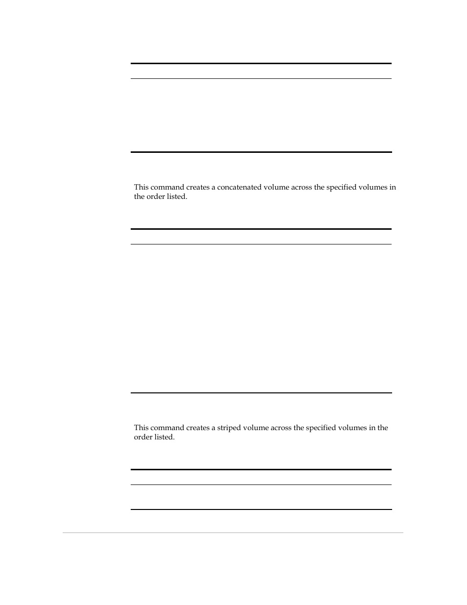 Volume create concatenated, Volume create striped | SANRAD I3.1.1205 User Manual | Page 247 / 348