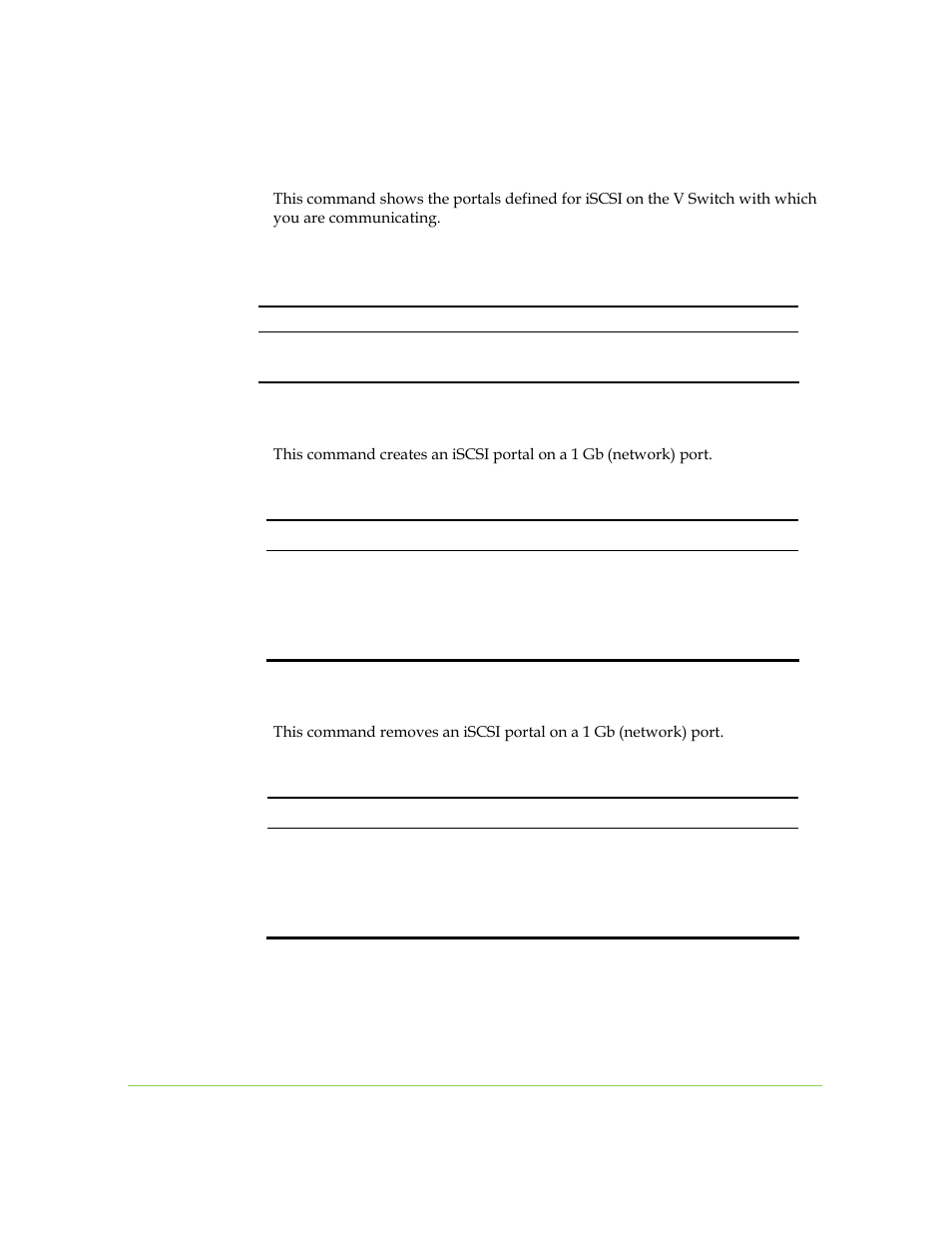 Iscsi portal show, Iscsi portal create, Iscsi portal remove | SANRAD I3.1.1205 User Manual | Page 257 / 348