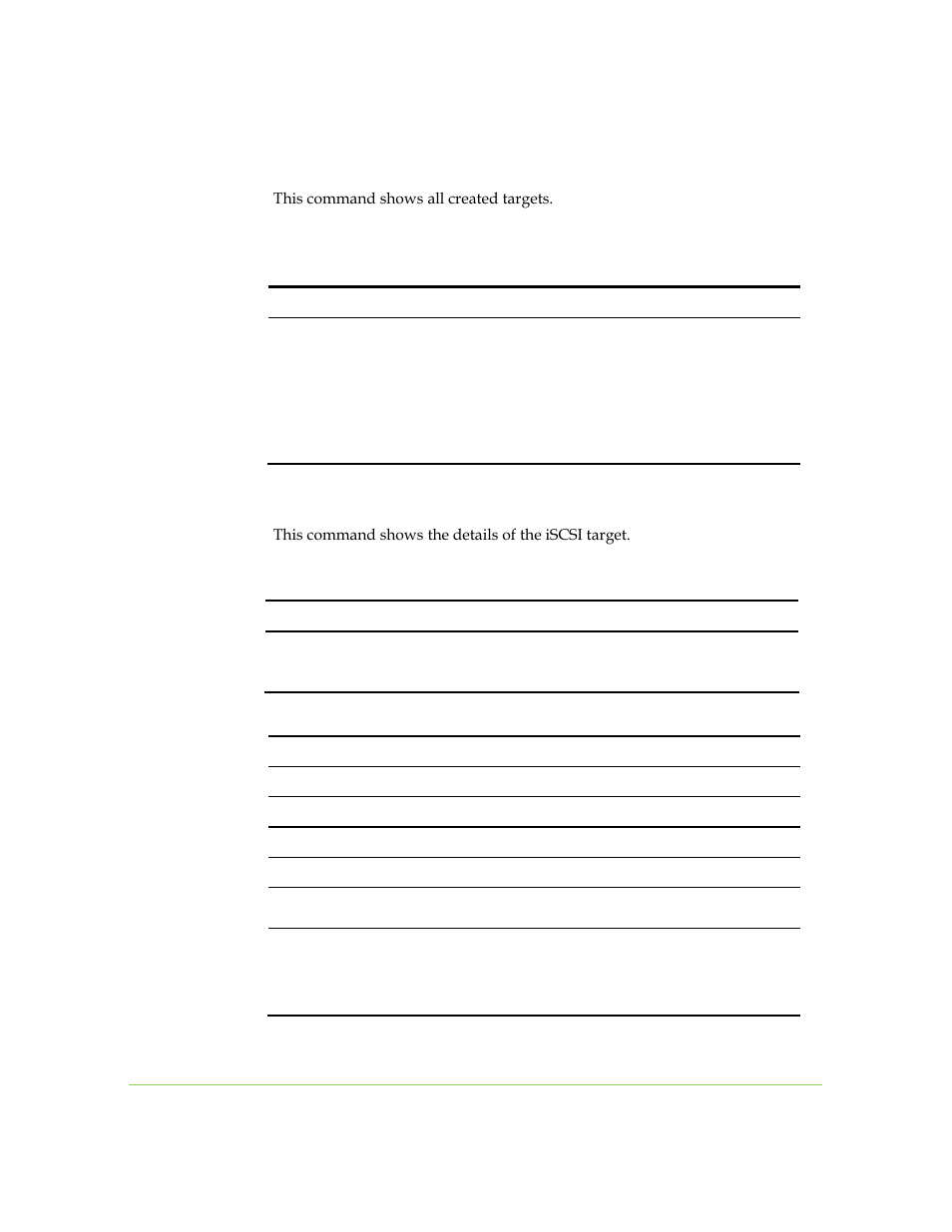 Iscsi target show, Iscsi target details | SANRAD I3.1.1205 User Manual | Page 258 / 348