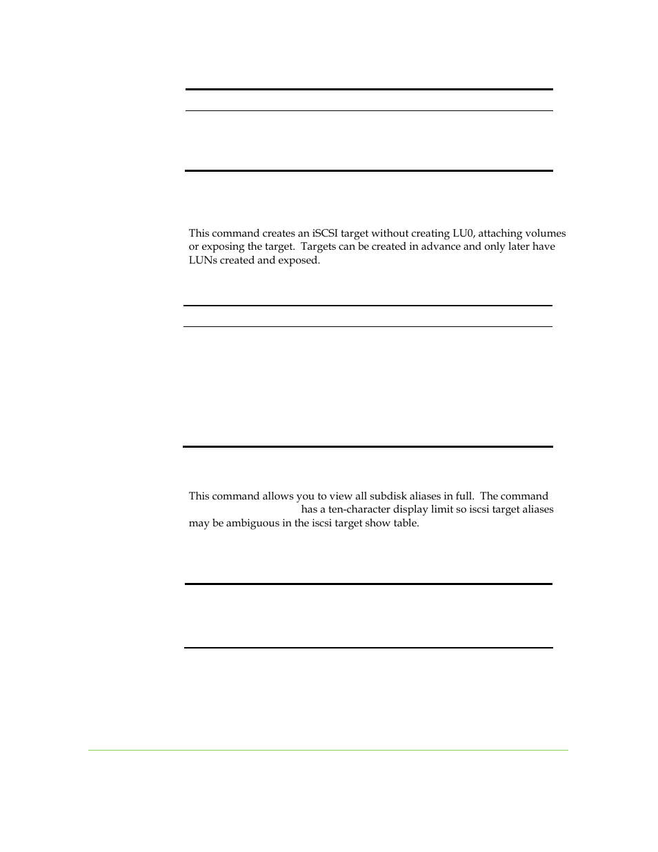 Iscsi target create, Iscsi target alias | SANRAD I3.1.1205 User Manual | Page 259 / 348