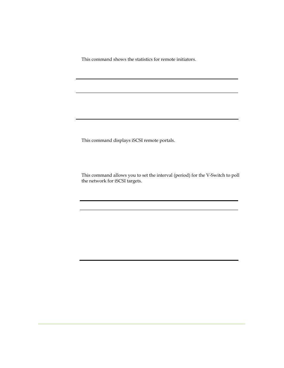 Iscsi rinitiator statistics show, Iscsi discovery rportal show, Iscsi discovery rportal set | SANRAD I3.1.1205 User Manual | Page 267 / 348