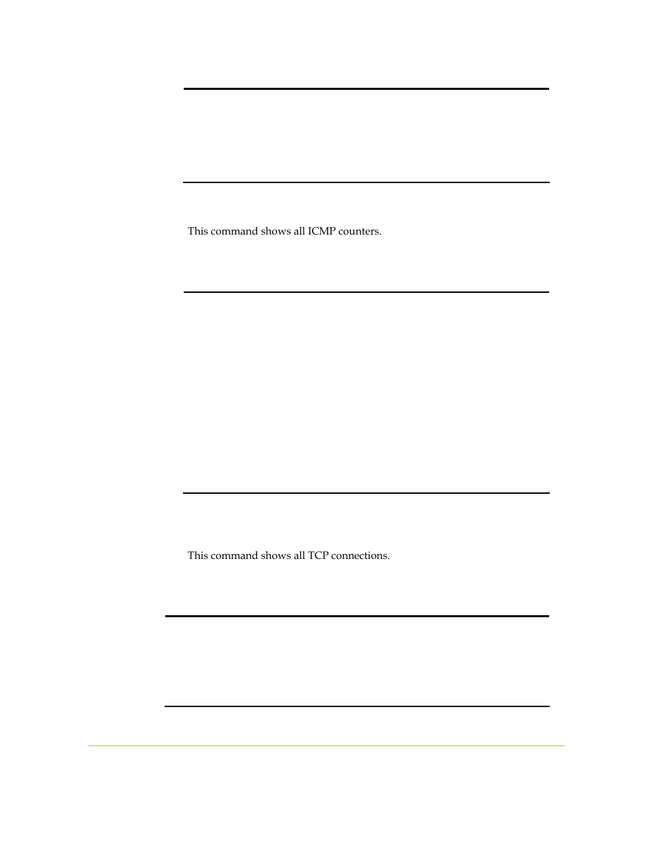 Ip statistics icmp show, Tcp connection show | SANRAD I3.1.1205 User Manual | Page 284 / 348