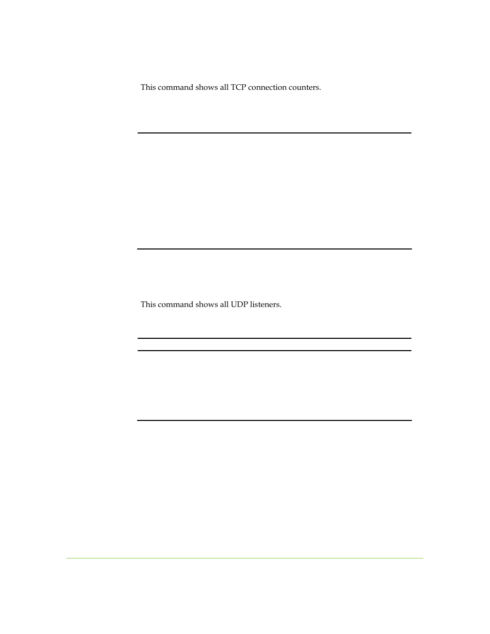 Tcp statistics show, Udp listeners show | SANRAD I3.1.1205 User Manual | Page 292 / 348