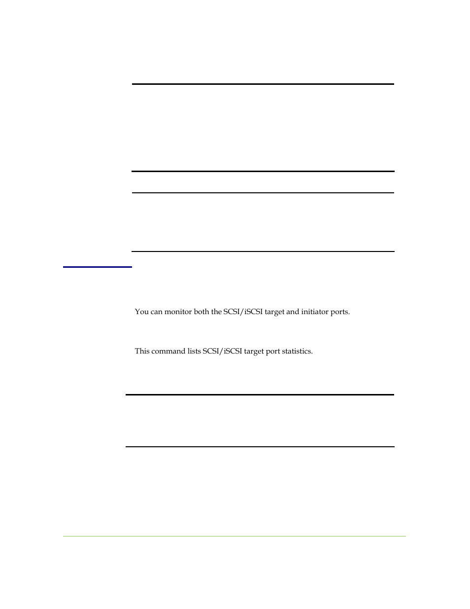 Scsi port statistics, Scsi target port statistics | SANRAD I3.1.1205 User Manual | Page 297 / 348