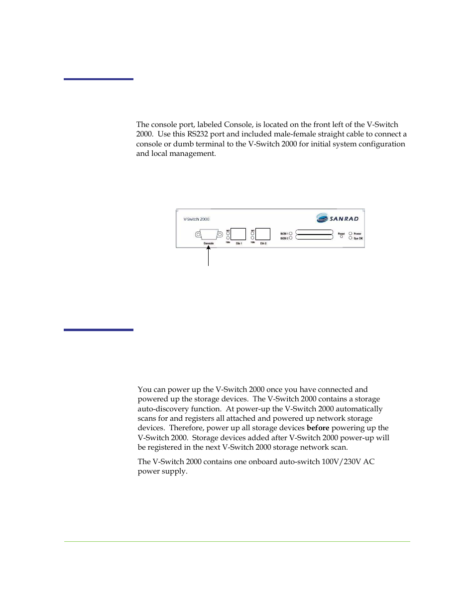 Console port connection, Powering up | SANRAD I3.1.1205 User Manual | Page 38 / 348