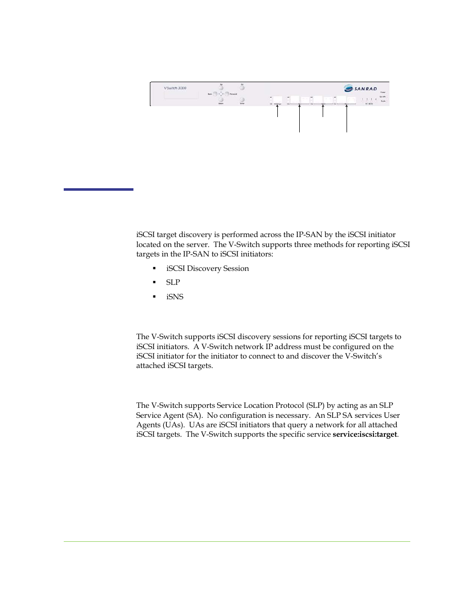 Discovering iscsi targets, Iscsi discovery session | SANRAD I3.1.1205 User Manual | Page 69 / 348