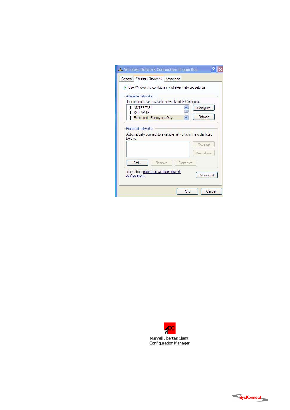 Running the marvell configuration utility, Figure 14: zero configuration utility | SysKonnect Wireless LAN Cardbus Adapter SK-54C1 User Manual | Page 25 / 72