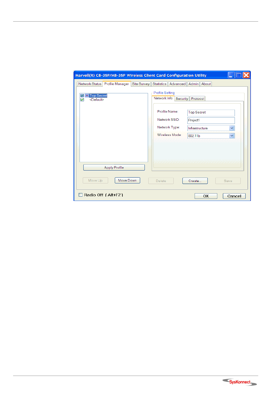 Profile manager tab, Figure 25: profile manager tab | SysKonnect Wireless LAN Cardbus Adapter SK-54C1 User Manual | Page 31 / 72