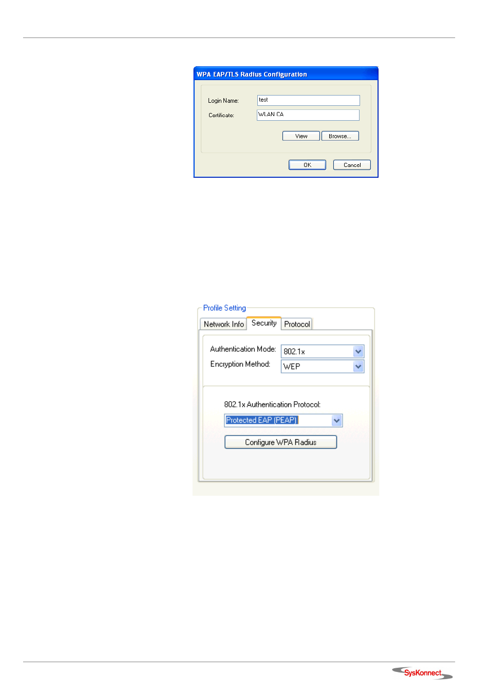 Figure 35: security tab – wpa (802.1x peap), Wpa (802.1x peap) support in infrastructure mode | SysKonnect Wireless LAN Cardbus Adapter SK-54C1 User Manual | Page 37 / 72