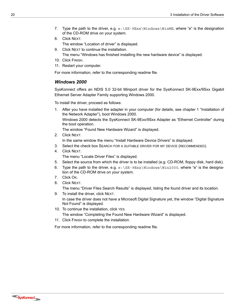 Windows 2000 | SysKonnect SK-9Sxx User Manual | Page 20 / 54