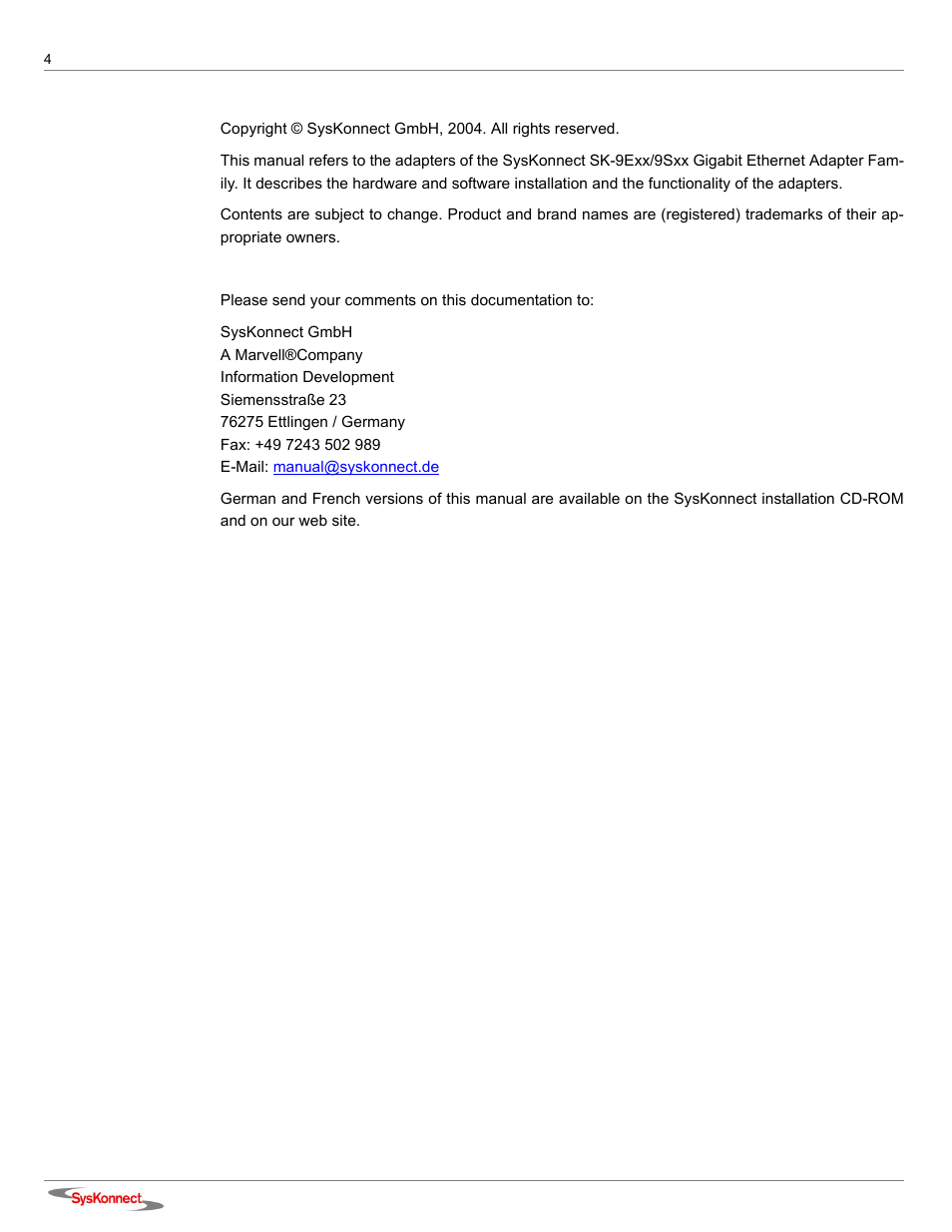 SysKonnect SK-9Sxx User Manual | Page 4 / 54