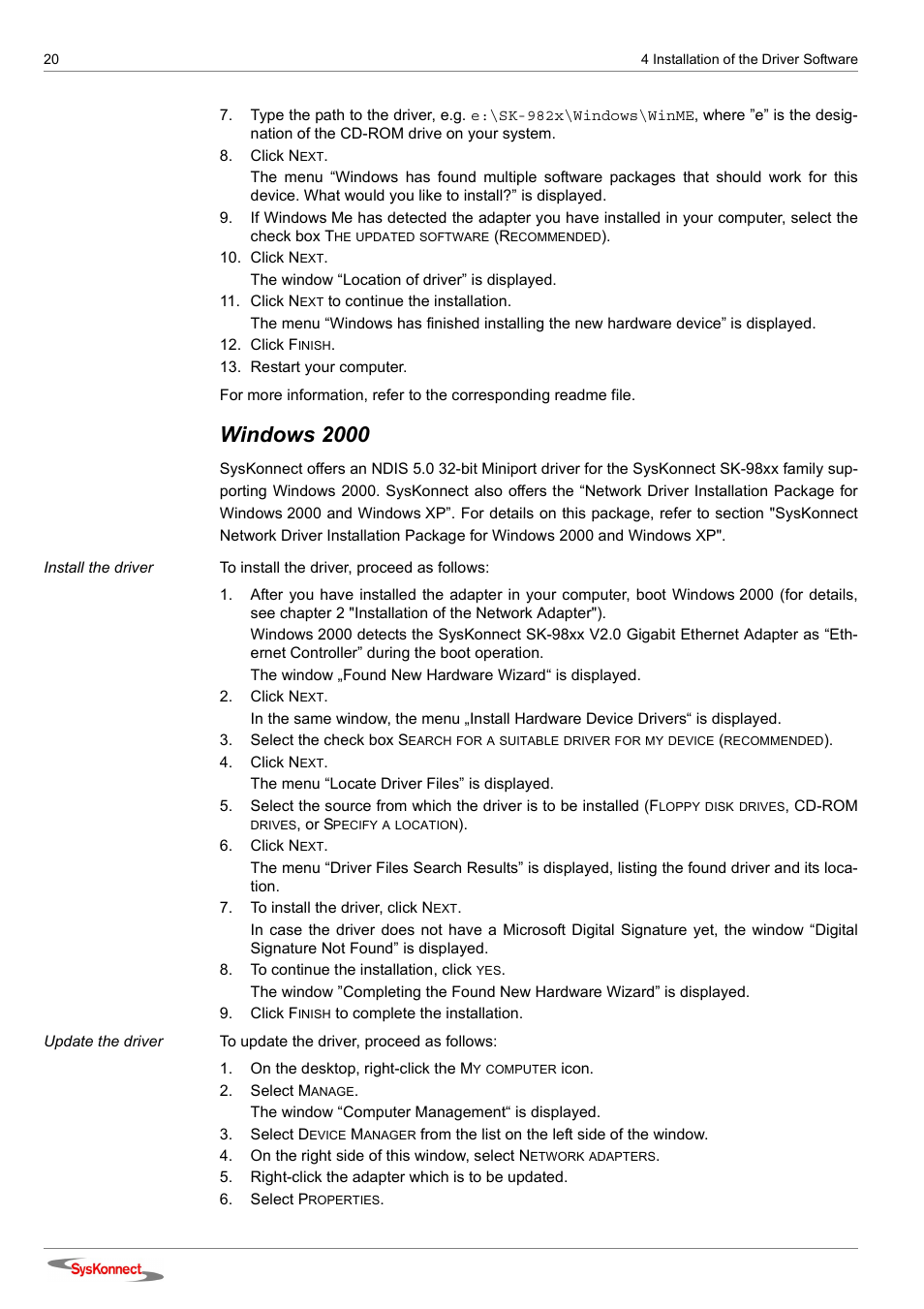 Windows 2000 | SysKonnect SK-98xx V2.0 User Manual | Page 20 / 66