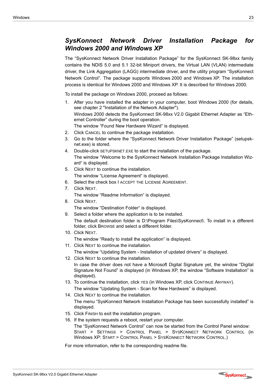 SysKonnect SK-98xx V2.0 User Manual | Page 23 / 66