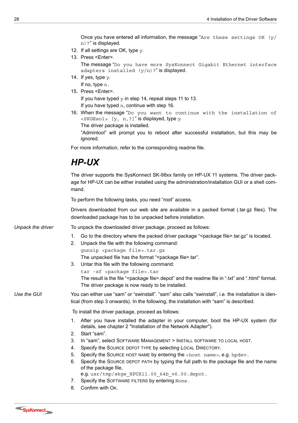 Hp-ux | SysKonnect SK-98xx V2.0 User Manual | Page 28 / 66