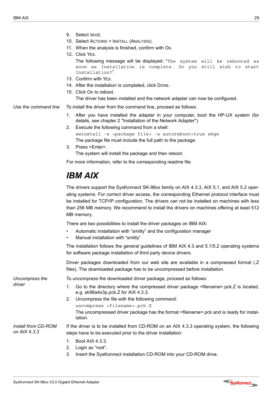 Ibm aix | SysKonnect SK-98xx V2.0 User Manual | Page 29 / 66