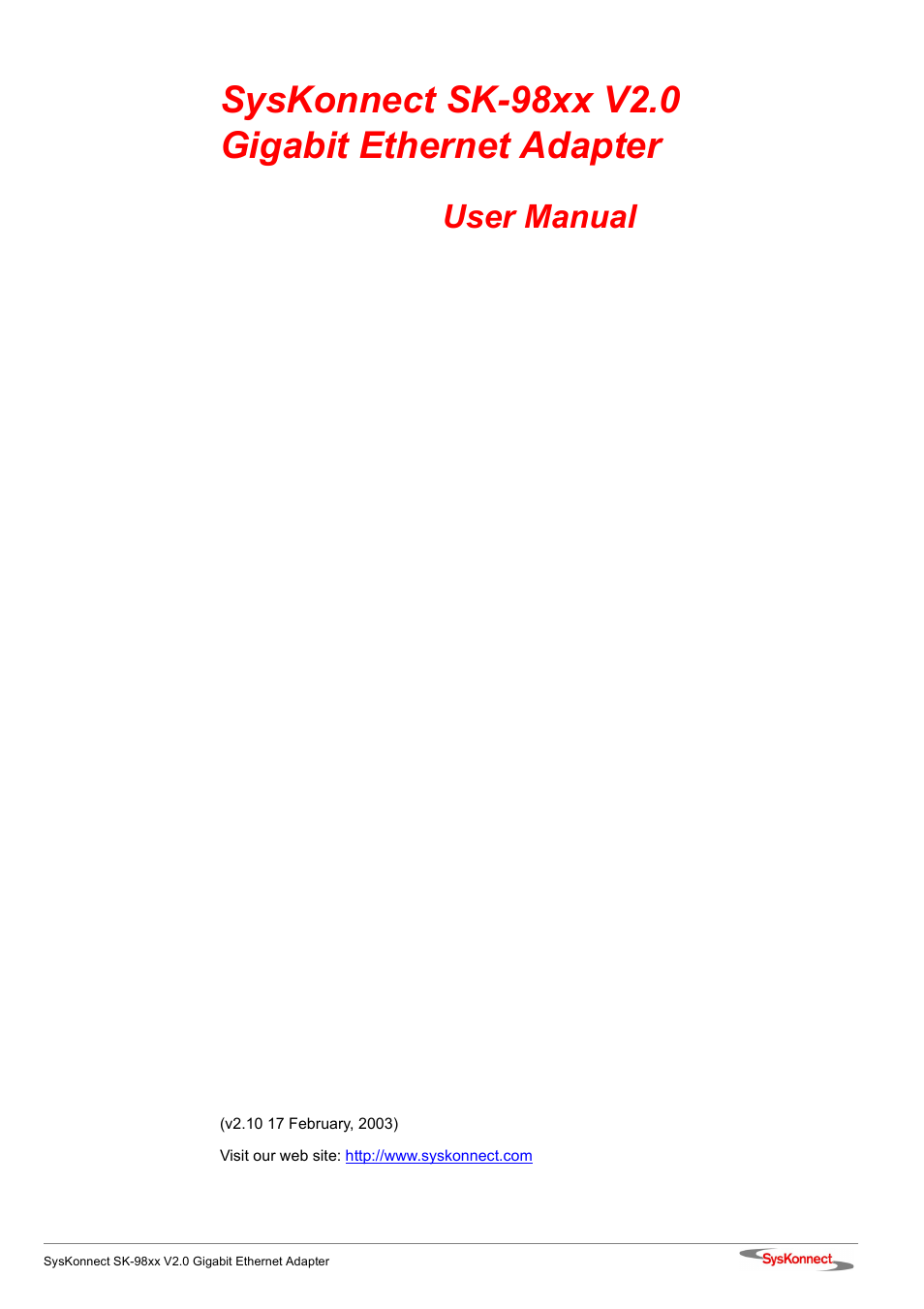 Syskonnect sk-98xx v2.0 gigabit ethernet adapter, User manual | SysKonnect SK-98xx V2.0 User Manual | Page 3 / 66