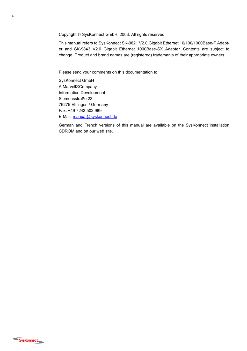 SysKonnect SK-98xx V2.0 User Manual | Page 4 / 66
