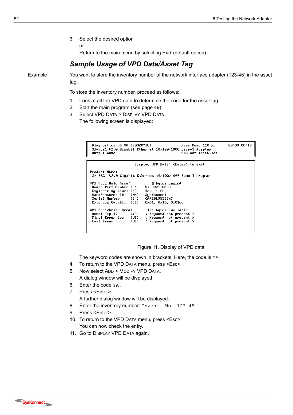 Sample usage of vpd data/asset tag, Figure 11: display of vpd data | SysKonnect SK-98xx V2.0 User Manual | Page 52 / 66