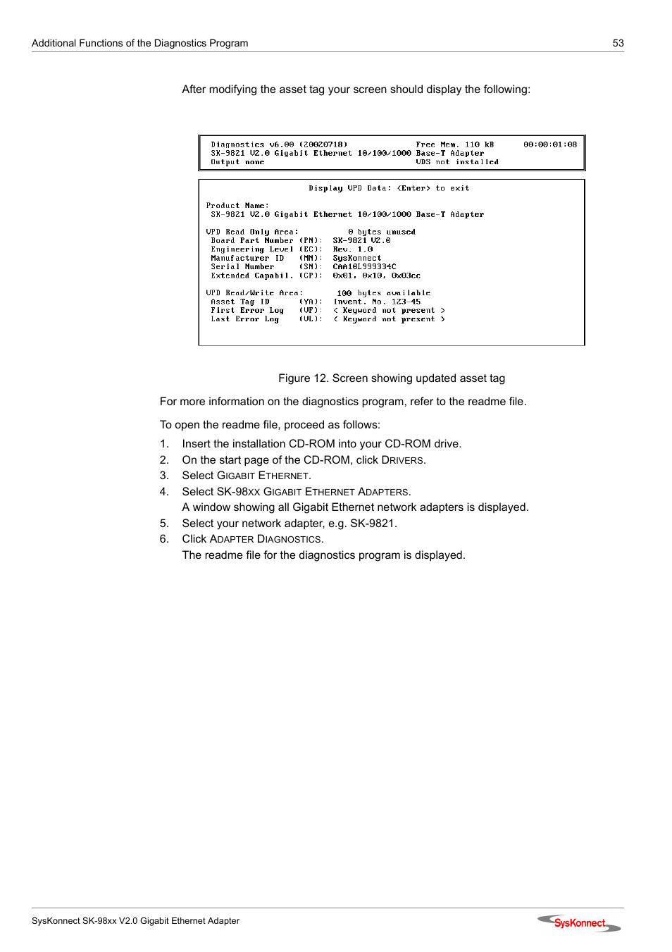 Figure 12: screen showing updated asset tag | SysKonnect SK-98xx V2.0 User Manual | Page 53 / 66