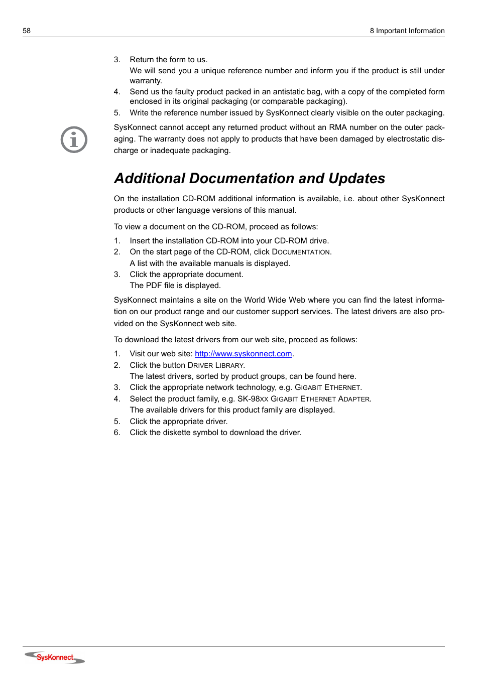 Additional documentation and updates | SysKonnect SK-98xx V2.0 User Manual | Page 58 / 66