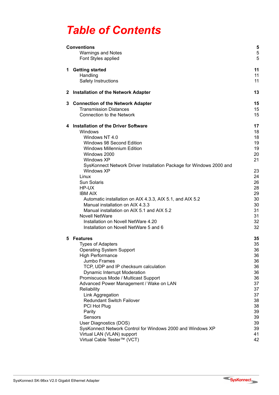 SysKonnect SK-98xx V2.0 User Manual | Page 7 / 66