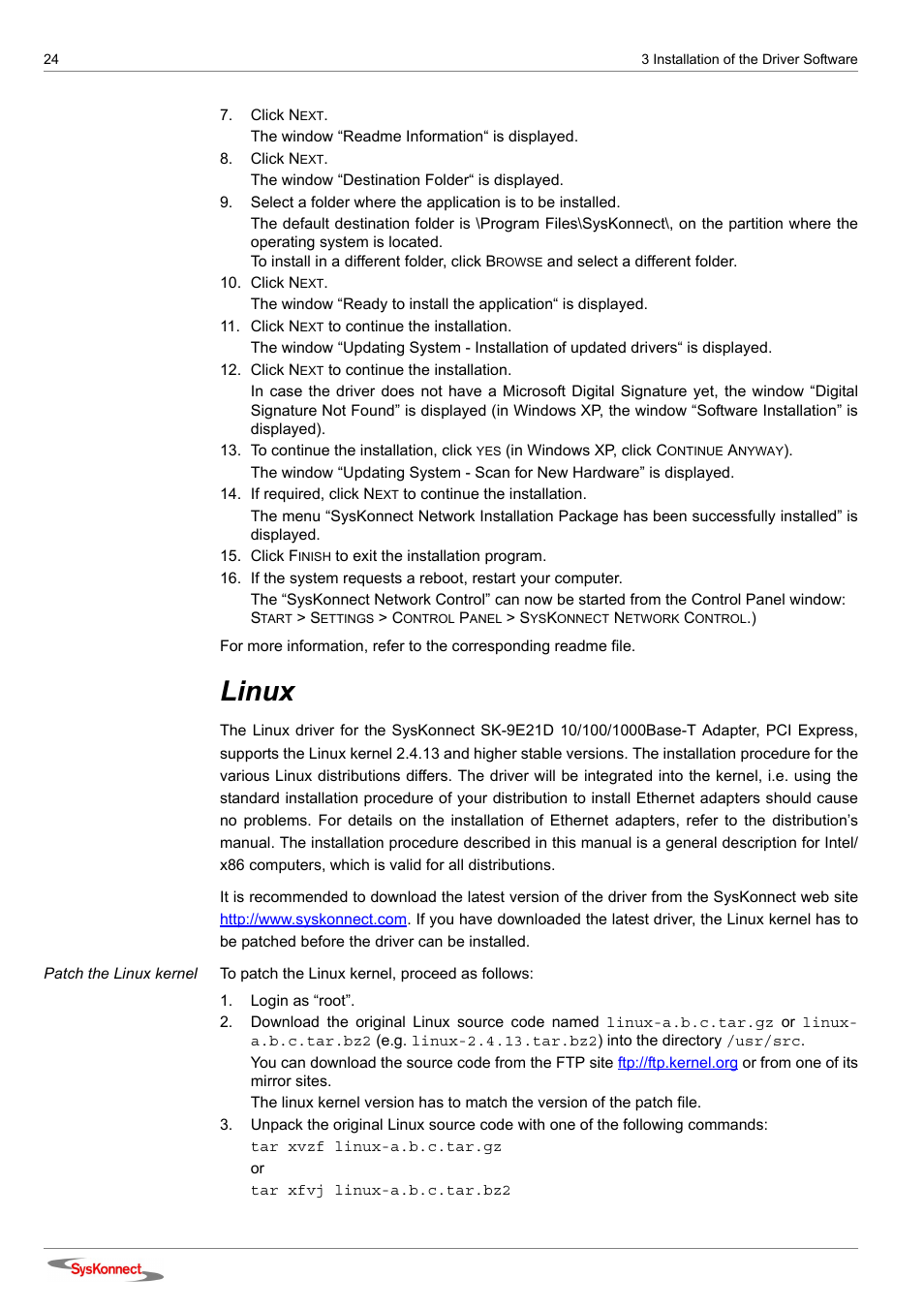 Linux | SysKonnect SK-9E21D User Manual | Page 22 / 46